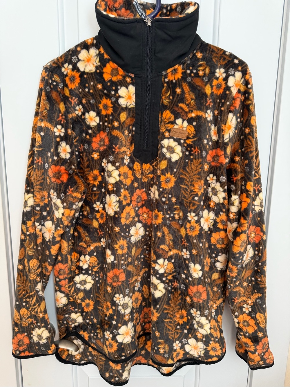 Simply Southern Floral Teddy Pullover - Orange, Cream & Brown